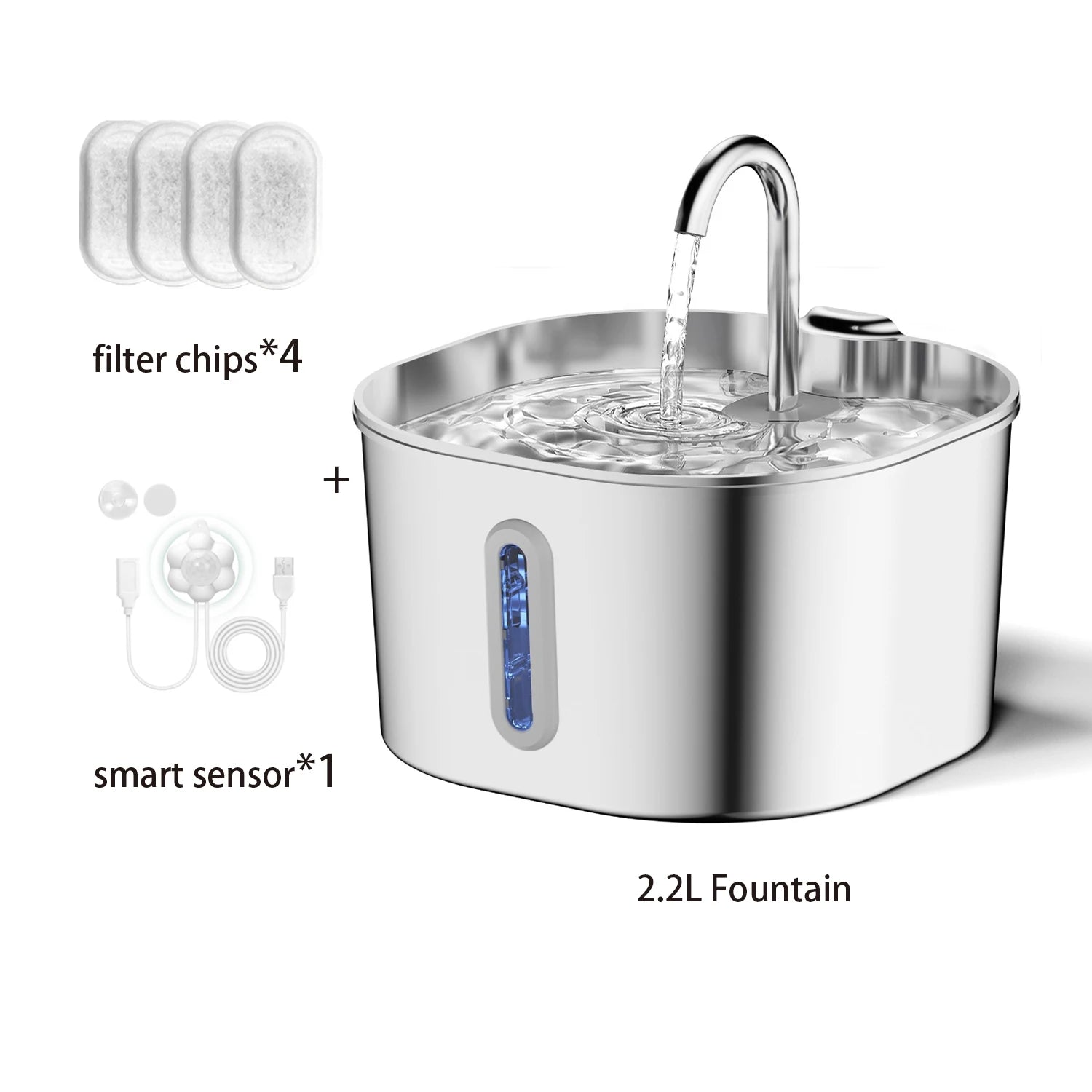 ZYFeeder 2.2L Stainless Steel Cat Water Fountain - Automatic Pet Drinking Fountain with Window