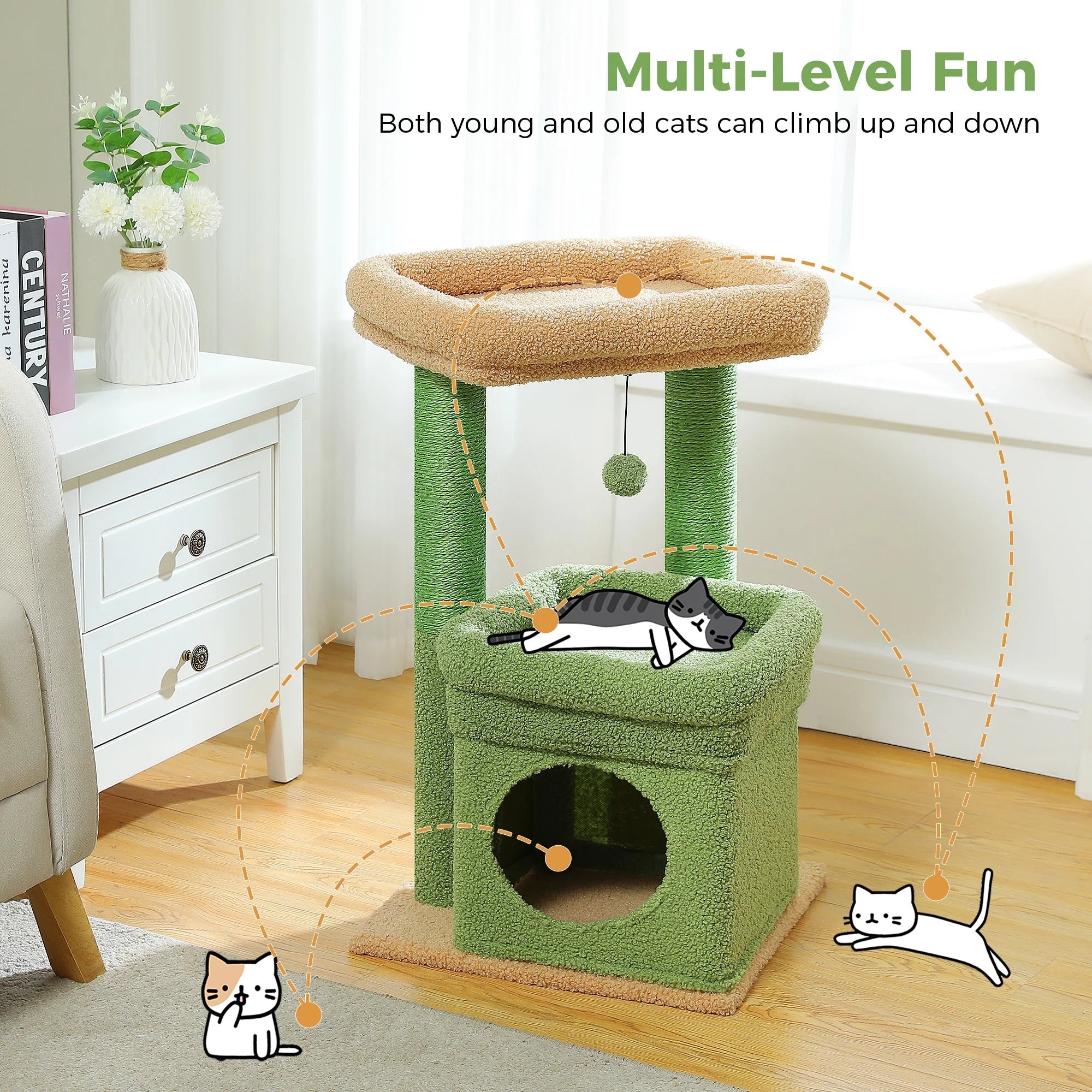 Cozy Cat Tree Tower with Condo & Sisal Scratching Posts - Petmelove
