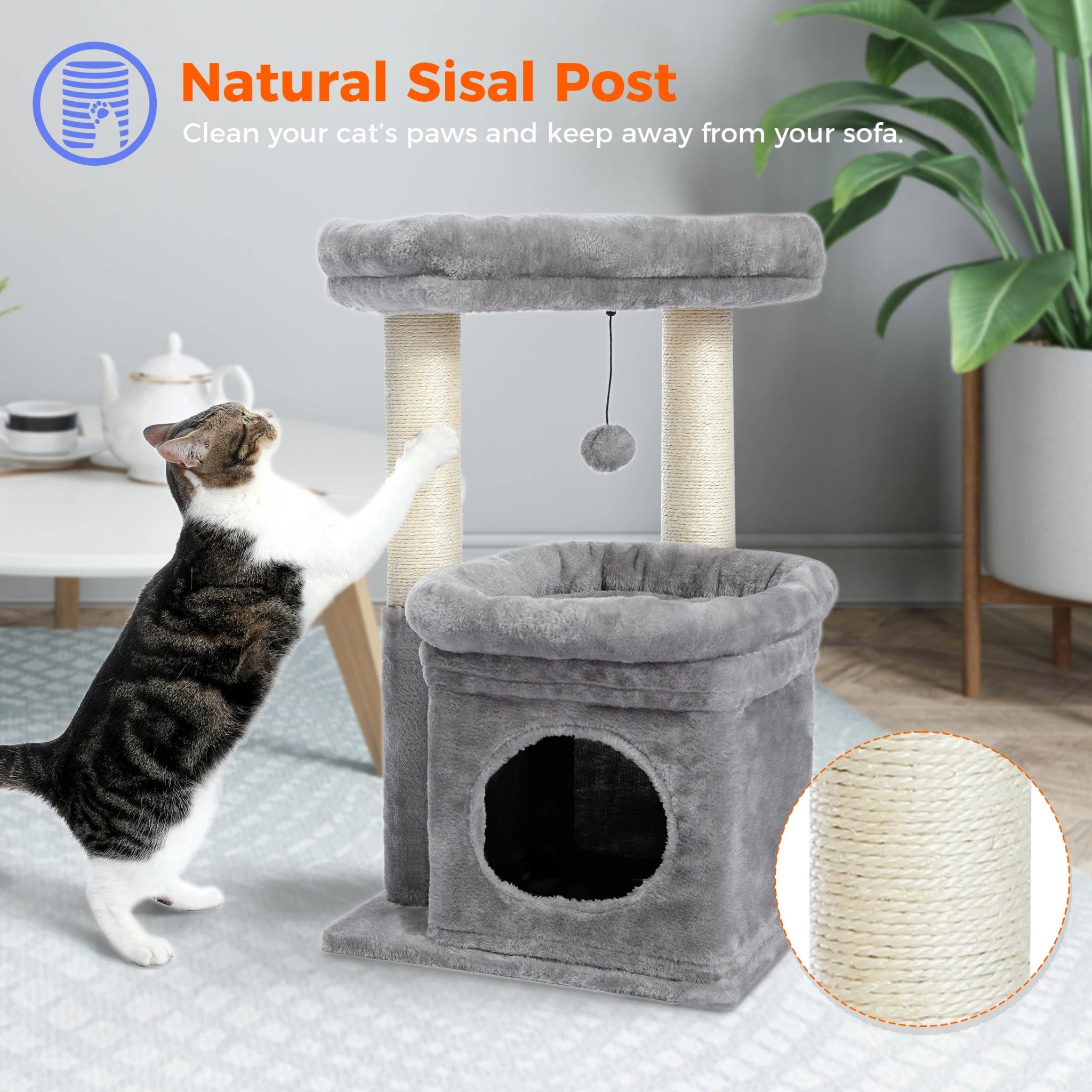 Cozy Cat Tree Tower with Condo & Sisal Scratching Posts - Petmelove