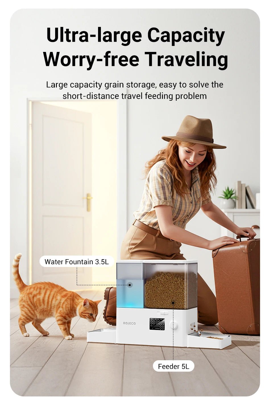 ROJECO 2 - in - 1 Automatic Pet Feeder with Water Fountain 8.5L - Smart Food Dispenser for Cats & Dogs - Petmelove