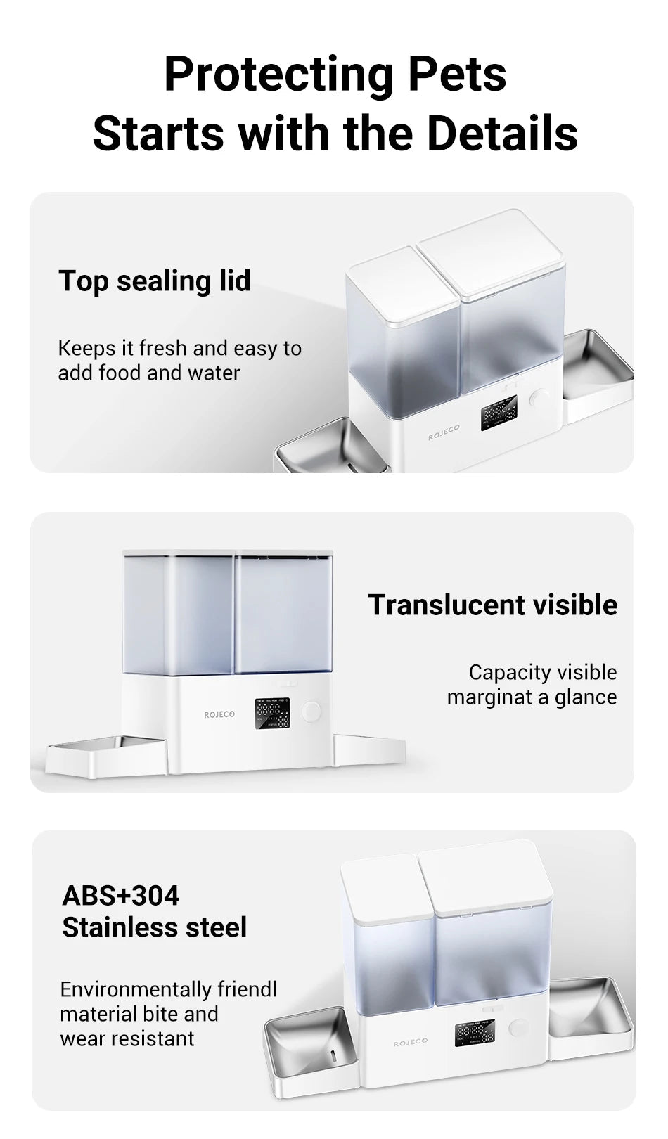 ROJECO 2 - in - 1 Automatic Pet Feeder with Water Fountain 8.5L - Smart Food Dispenser for Cats & Dogs - Petmelove