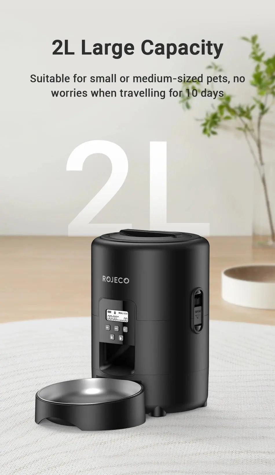 ROJECO 2L Smart Automatic Pet Feeder with Button Control - Petmelove