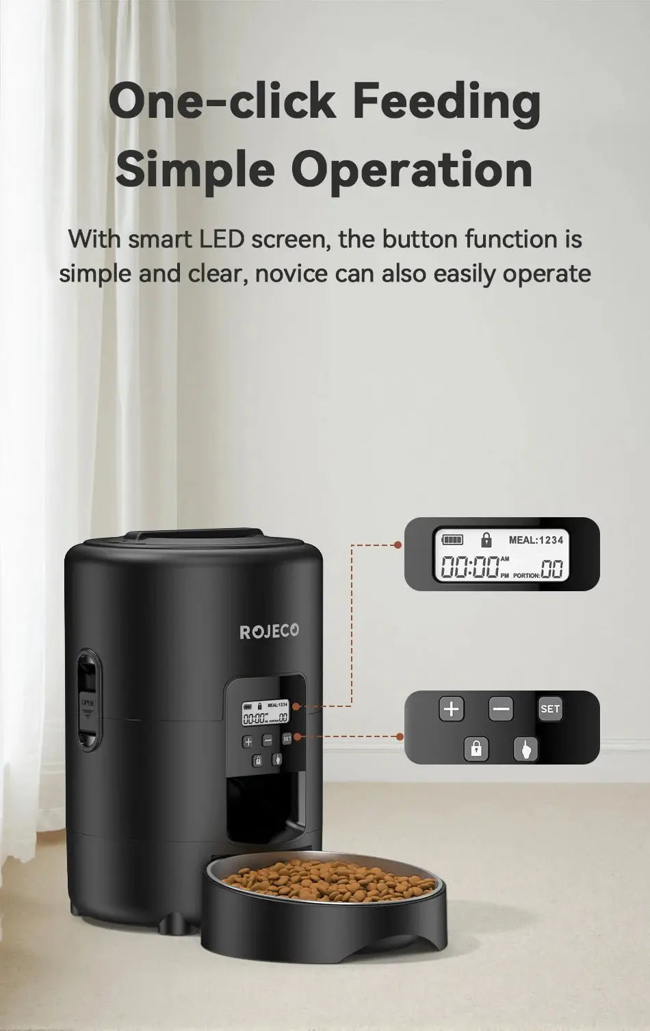 ROJECO 2L Smart Automatic Pet Feeder with Button Control - Petmelove