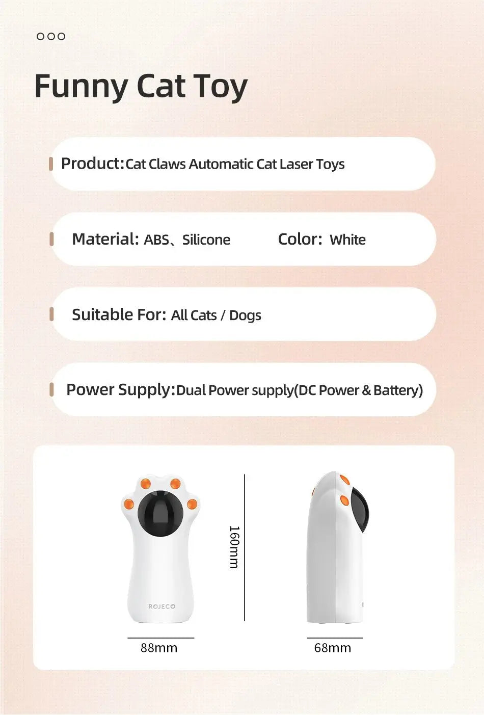 ROJECO Smart Automatic Cat Laser Toy - Interactive LED Teaser - Petmelove