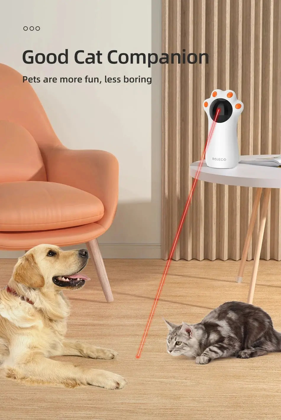 ROJECO Smart Automatic Cat Laser Toy - Interactive LED Teaser - Petmelove