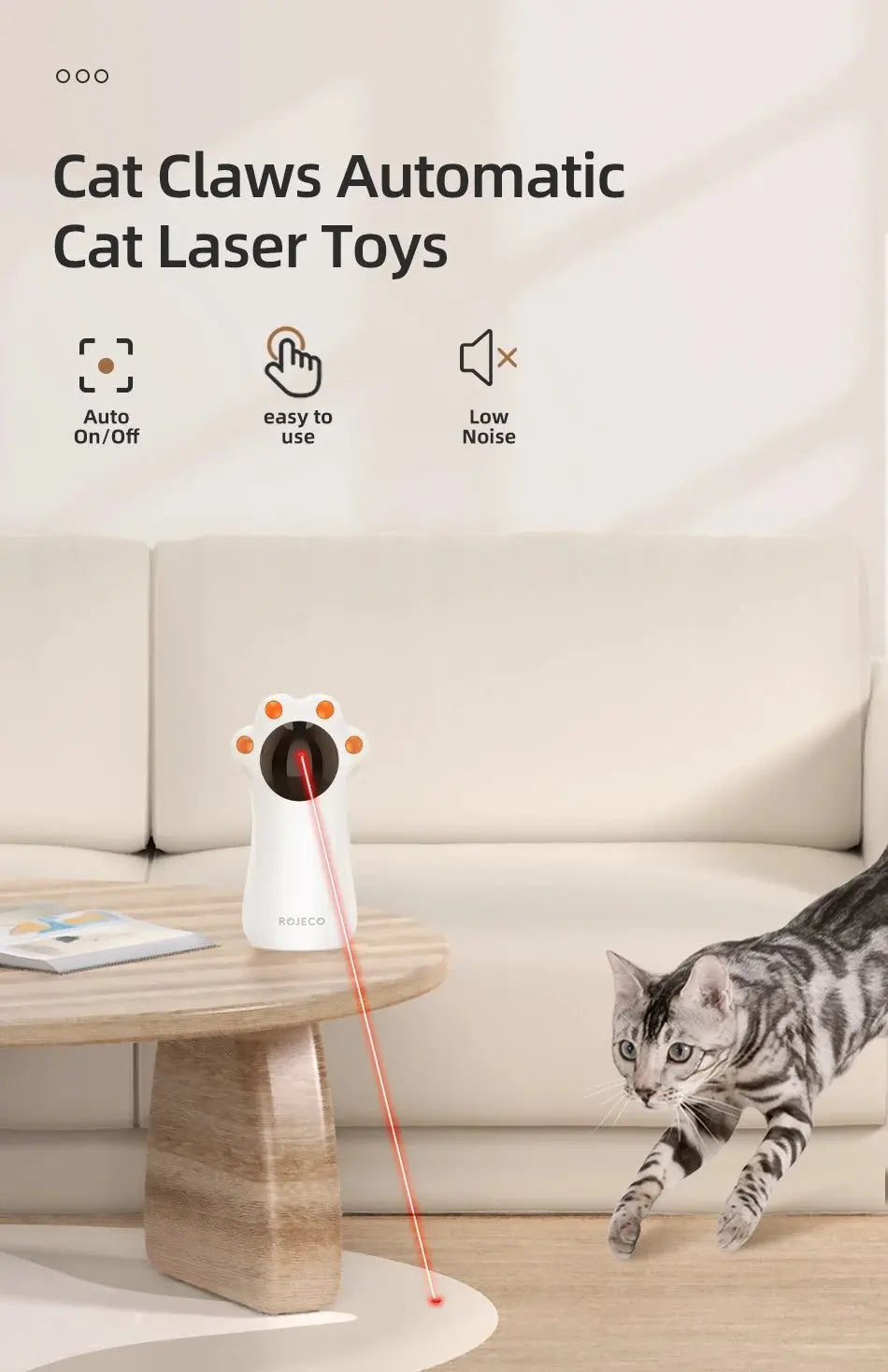 ROJECO Smart Automatic Cat Laser Toy - Interactive LED Teaser - Petmelove